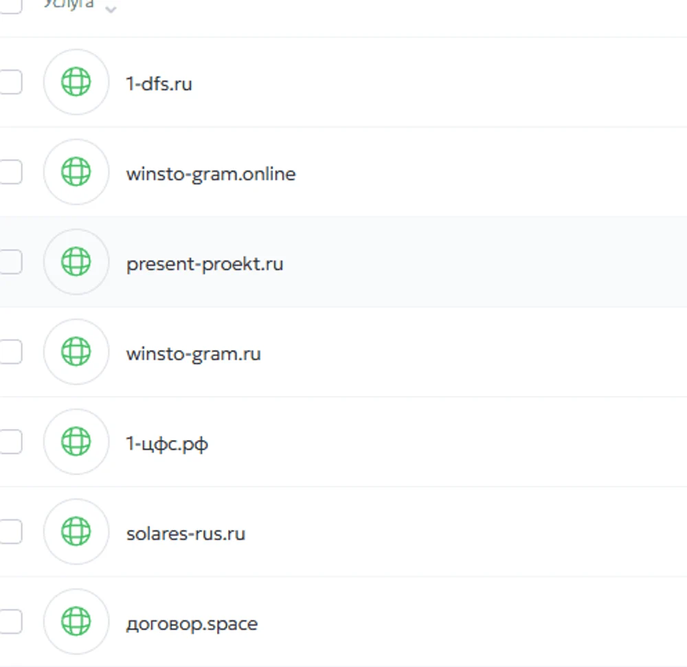 7.Список доменных имён.